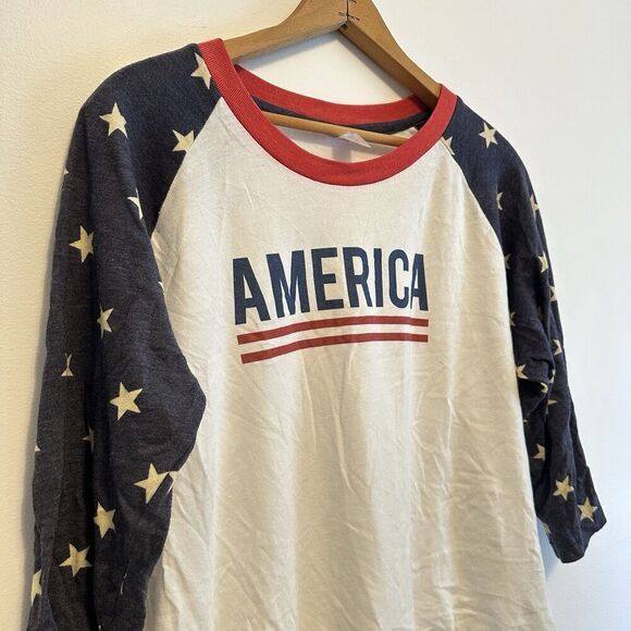 Alternative Earth Womens America USA Red White and Blue 3/4 Sleeve Shirt Sz XL - Picture 2 of 7